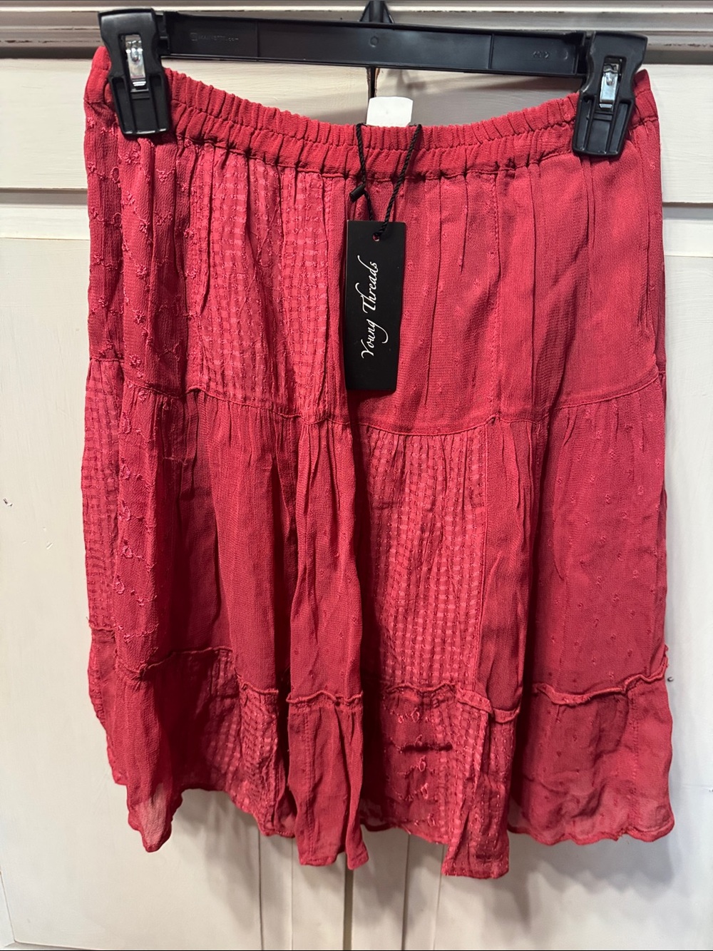 Young Threads Flamingo color Tiered Mini Skirt with Elastic Waistband